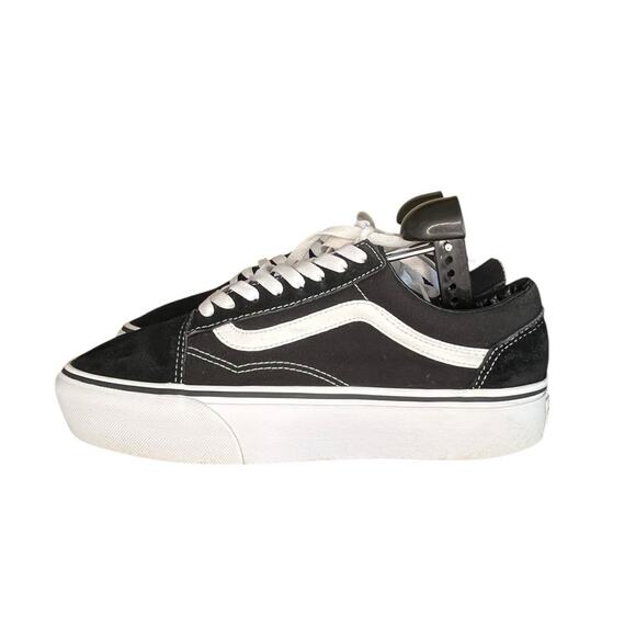 Womens Vans Old Skool Low Lift Canvas Sneakers Size 8.5 Black White - Picture 1 of 6